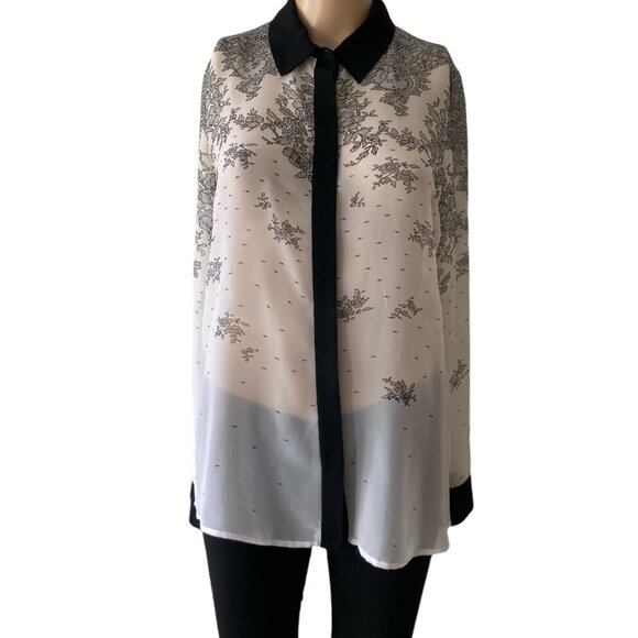 Guess Sheer Floral Size S Button-Down Blouse - Picture 1 of 9